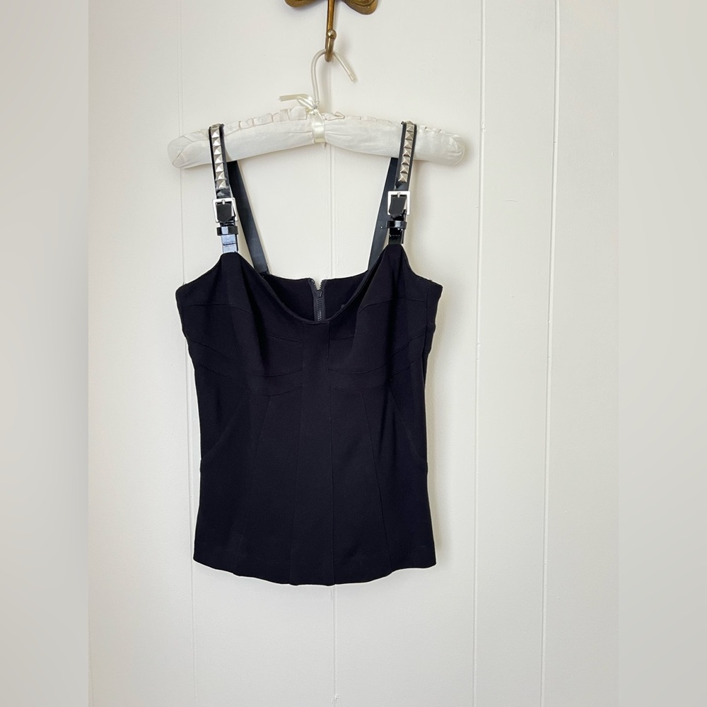 LaRok Black Tank Top w/ Pyramid-Studded Straps Size L